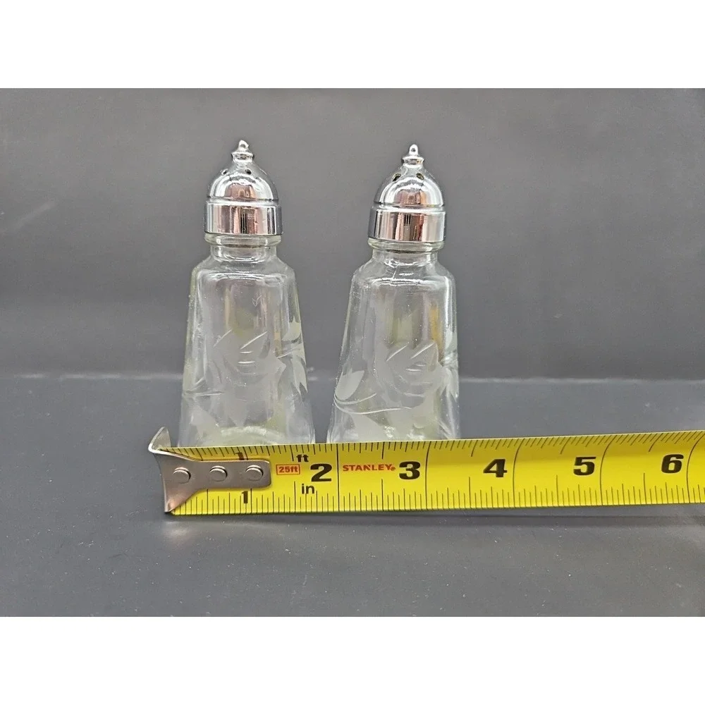 Vintage Princess House Heritage Etched Crystal Rose&Leaf Salt Pepper Shaker Set